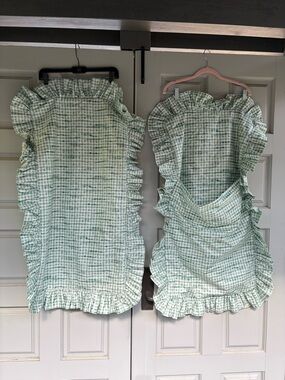 Sage Green & White Gingham Check Cotton Ruffle King Size ♥️ Set of 2 Pillowshams